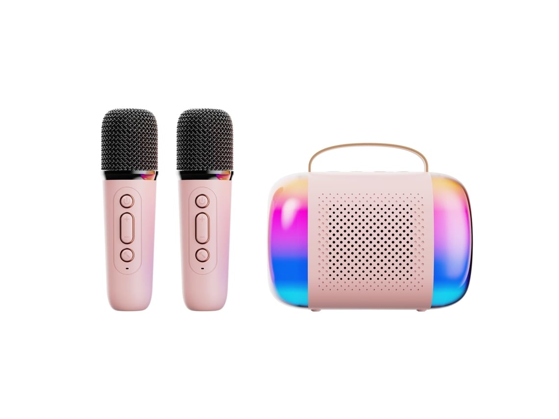 Mini karaoke para niños y adultos. Altavoz Bluetooth portátil con dos micrófonos inalámbricos y luz LED RGB para niños y niñas. Chennnls