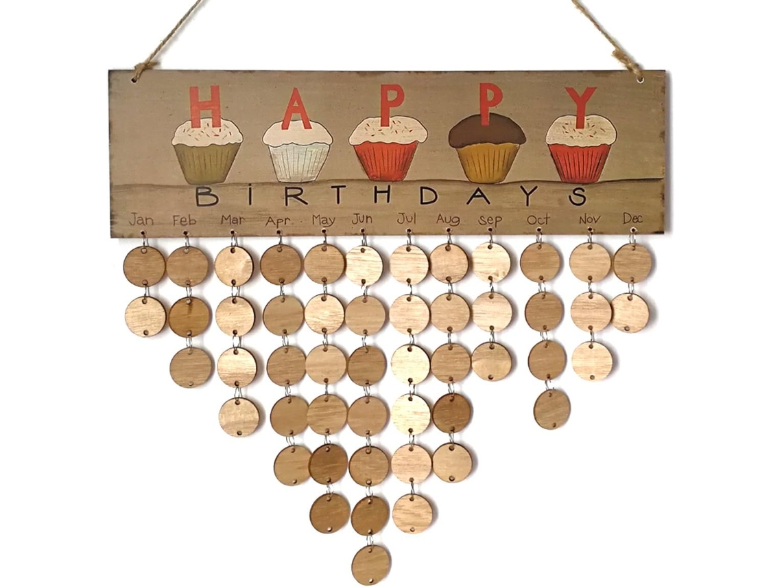 Calendario De Cumpleaños Familiar De Madera Con Diseño De Feliz Para La Decoración De Fiestas (1 Tablero