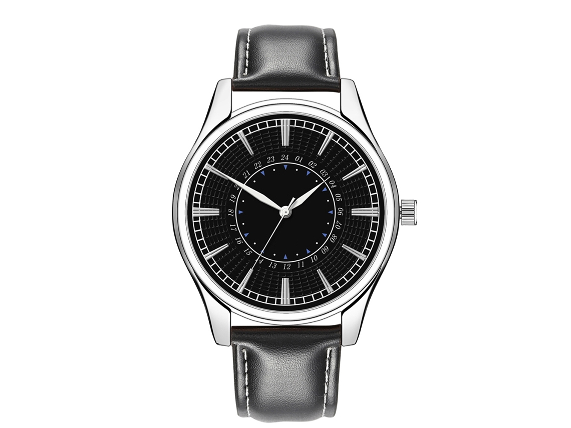 Reloj De Pulsera De Negocios Para Hombre Con Correa De Piel Sintética, Esfera Redonda Y Movimiento De Cuarzo Negro.