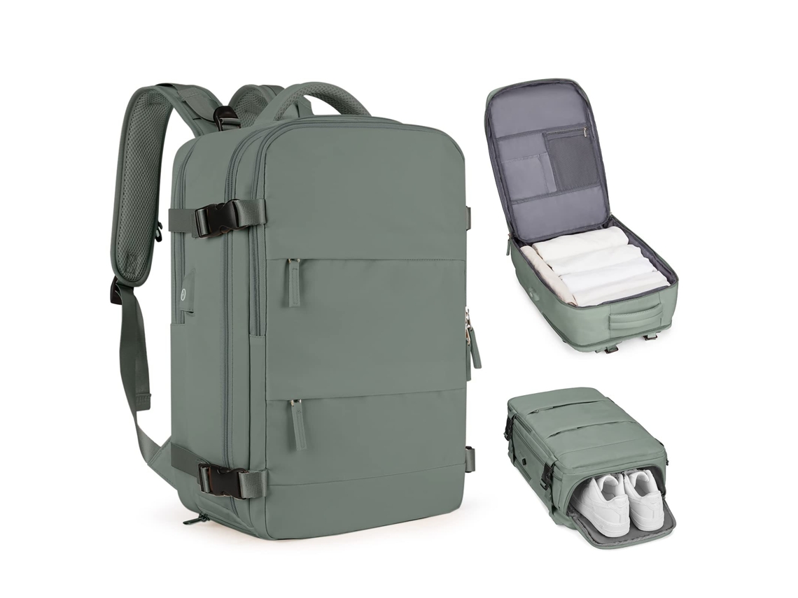 Mochila de viaje, 42x30x15cm, con compartimentos para artículos secos y mojados. Verde oscuro Hexinyigjly