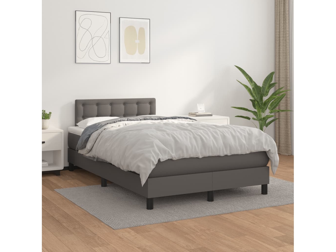 Cama Box Spring Con Colchón Cuero Sintético Gris 120x200 Cm