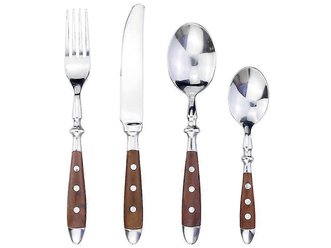 Juego De Cubiertos 4 En 1 De Acero Inoxidable Con Mangos De Resina, Estilo Clásico Para Cenas Elegantes, Color Beige.