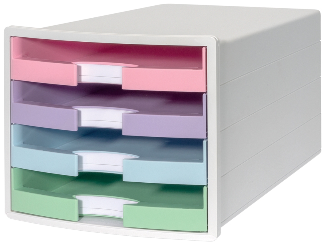 Caja de Gaveta HAN Impuls 4 Gavetas Abiertas Blanca/Pastel