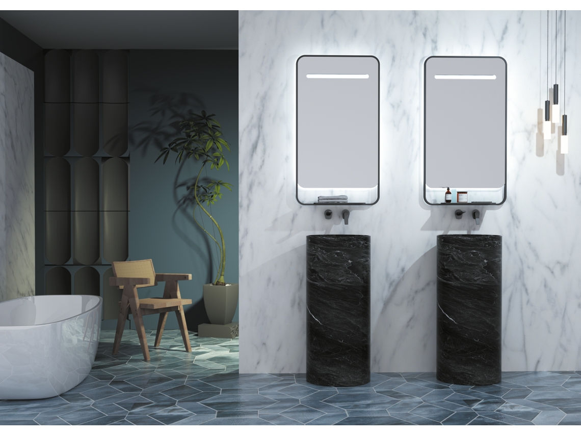 Espejo Luzled con cargador movil, triled, Anti-vaho, marco negro 100x90cm MICE COLLECTION
