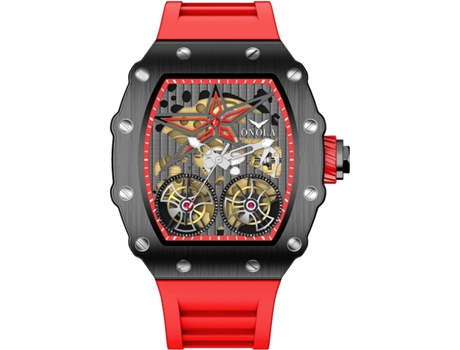 VEANXIN Relojes Reloj Hueco Correa de Silicona Reloj de Pulsera Impermeable-negro rojo