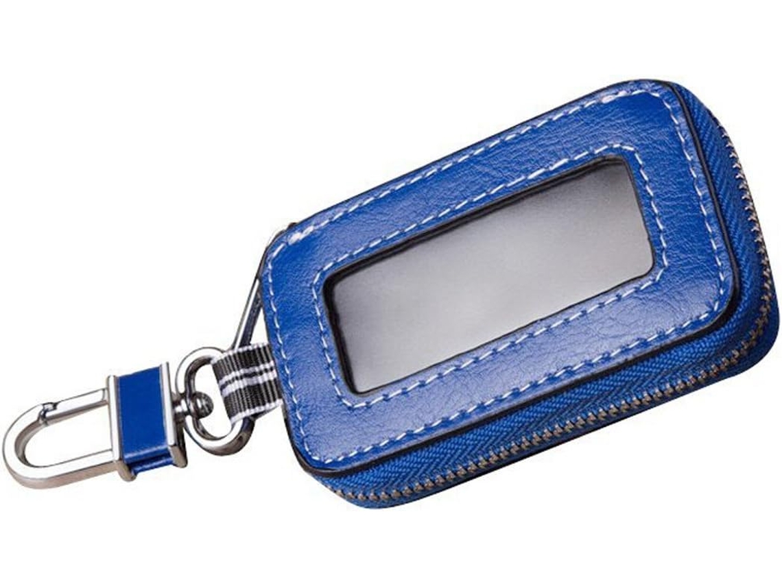 Estuche Para Llaves De Coche Unisex En Cuero Genuino - Llavero Con Cremallera Y Ventana - Azul