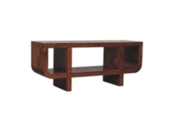 Mueble multimedia Orion de madera maciza de castaño con espacio de almacenamiento abierto - Muebles Artisan