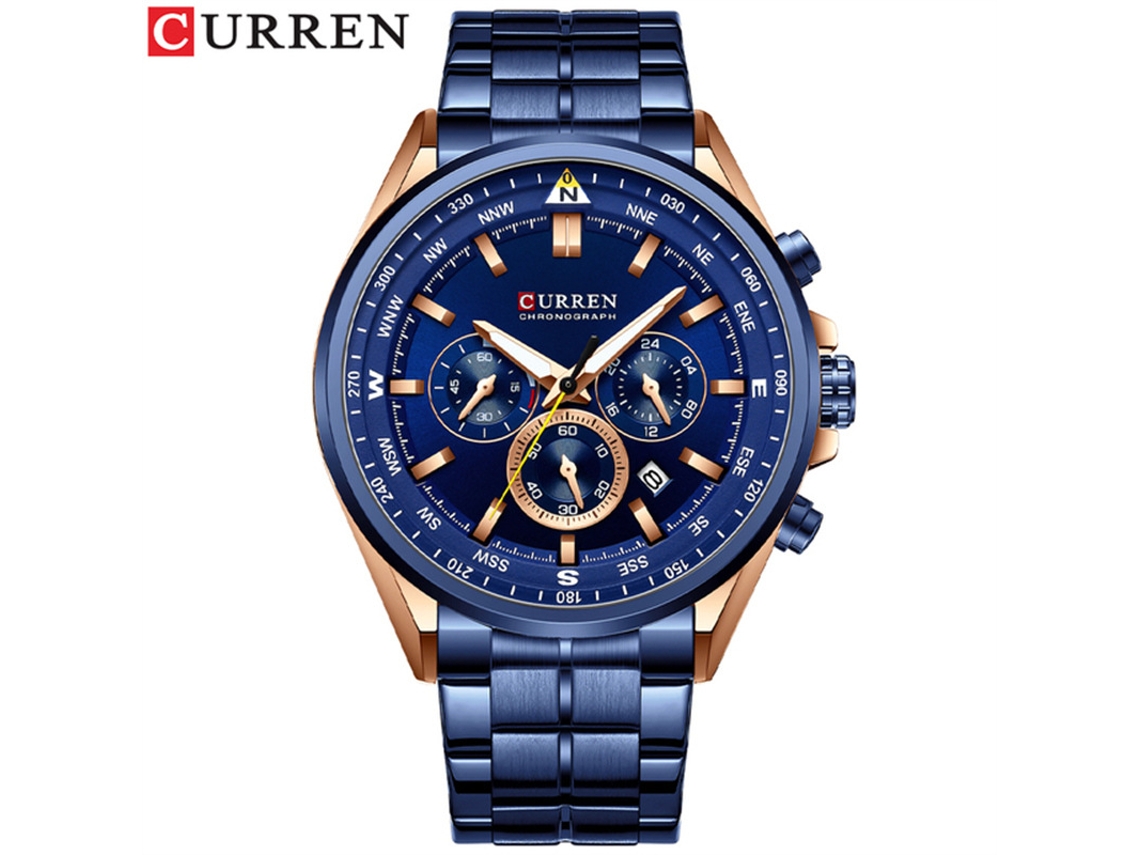 (azul) Reloj De Pulsera Con Cinta De Acero Resistente Al Agua, Múltiples Funciones, Gran Esfera Y Calendario Para Hombre