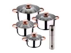 Batería De Cocina Ø16ø18ø20ø24cm De Acero Inoxidable Nona San Ignacio (8 Piezas) Con Pulverizador