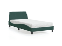 Cama Con Colchón Terciopelo Verde Oscuro 100x200 Cm