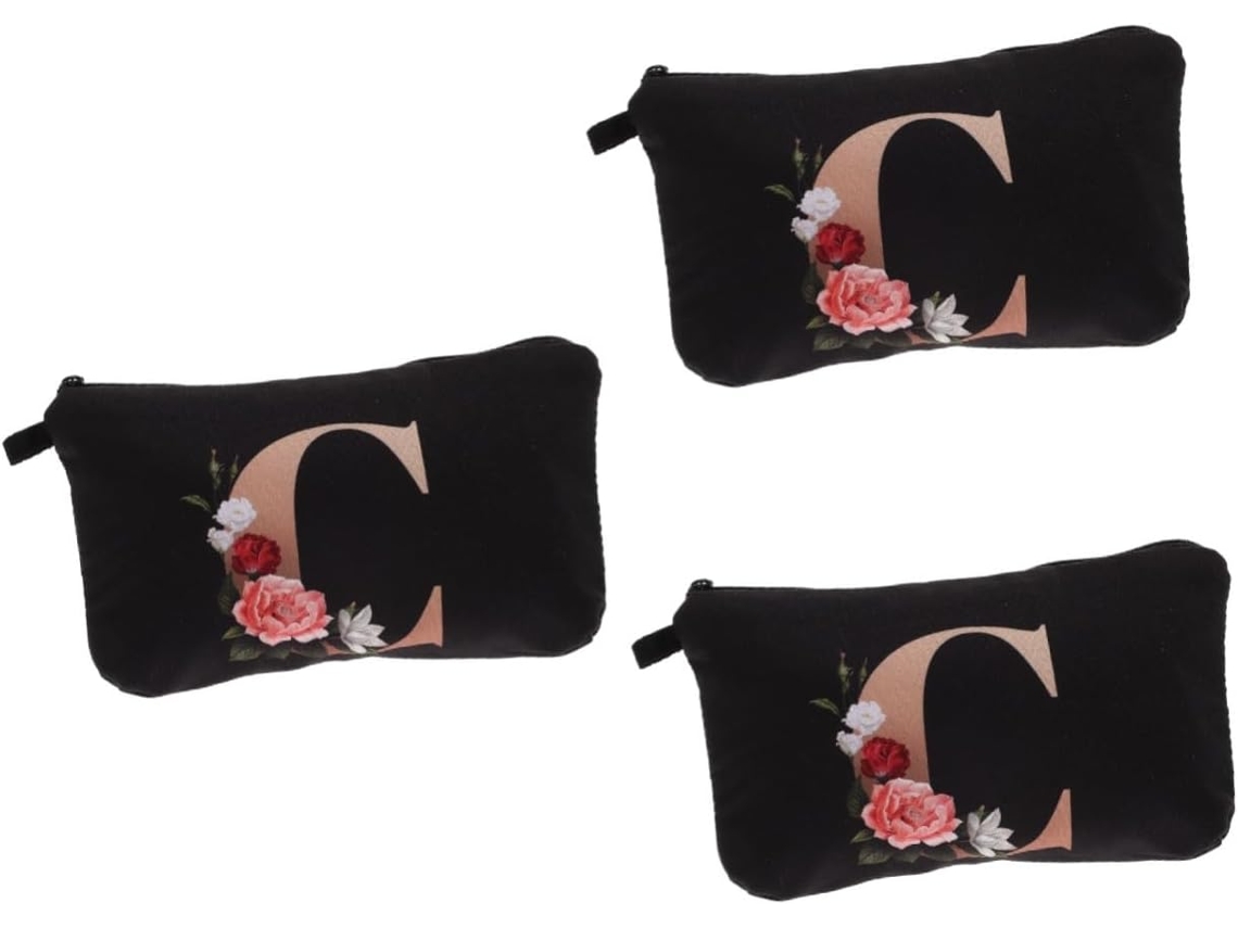 Neceser Portátil De 3 Piezas Con Estampado De Letras Para Un Almacenamiento Práctico De Cosméticos.