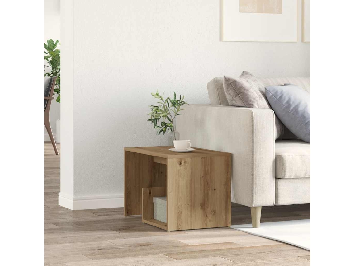 Mesa Auxiliar | Mesa Lateral De Madera De Ingeniería Roble Artisan 59x36x38 Cm