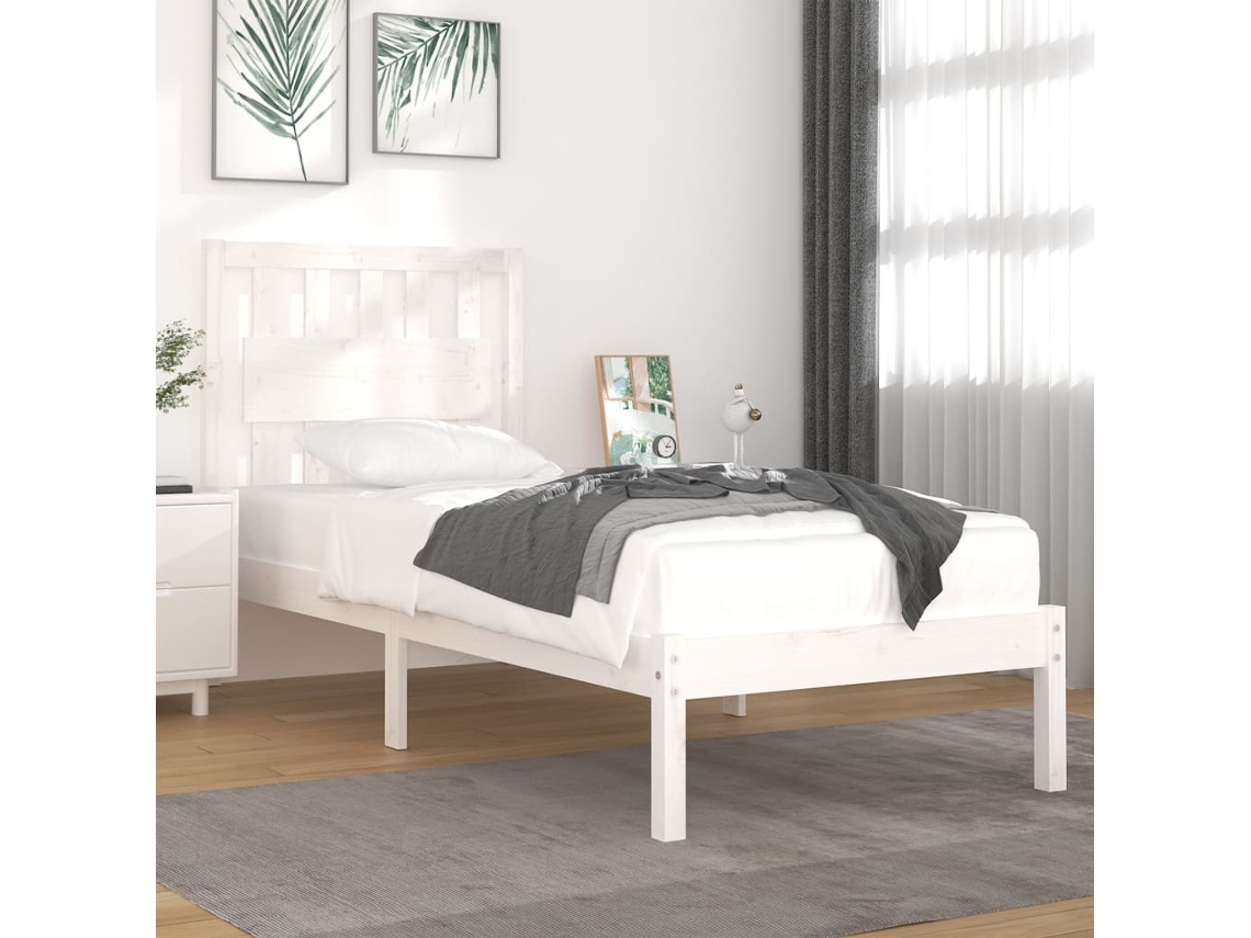 Estructura De Cama Madera Maciza De Pino Blanco 90x200 Cm