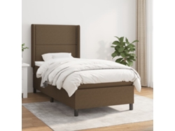 Cama Box Spring Con Colchón Tela Marrón Oscuro 90x190 Cm