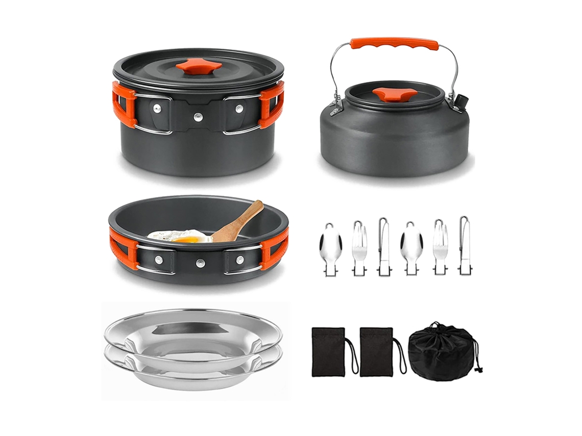Juego De Utensilios De Cocina Ligeros Antiadherentes Para Acampar, Con Ollas, Hervidor, Platos De Acero Inoxidable Y Cubiertos Para Acampar, Hacer Senderismo Y Picnics.