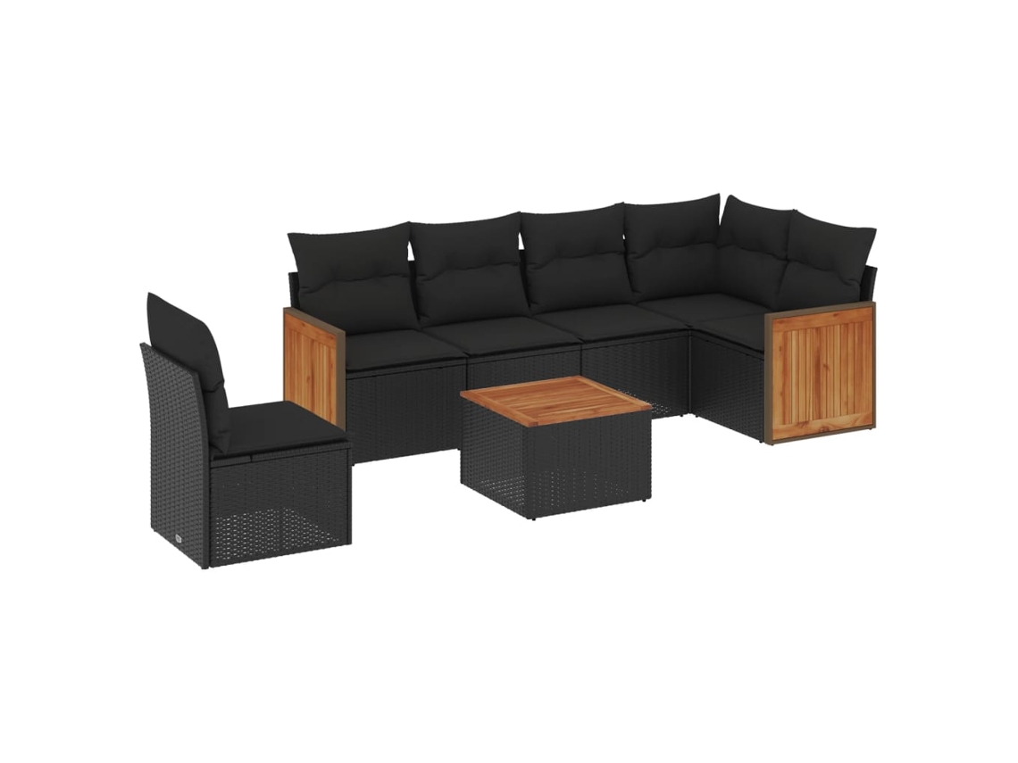 Maison Exclusive - Set De Comedor De Jardín 7 Pzas Y Cojines Ratán Sintético Negro