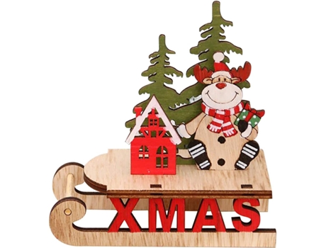 Papá Noel Muñeco de nieve Reno Adornos de árbol de Navidad de madera Etiquetas de madera pintadas Manualidades colgantes de madera (Reno)