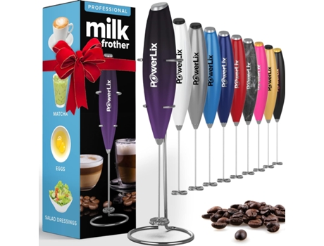 POWERLIX Espumador de Leche Eléctrico de Mano Batidora Leche Espuma Con Soporte de Acero Inoxidable 15-20S Potente 19000 Rpm Batidor para Café