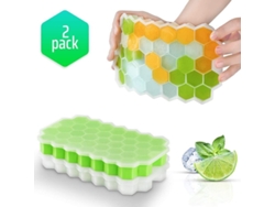 Bandeja De Silicona Para Cubitos De Hielo, 2 Piezas, 74 Compartimentos, Apilable Con Tapa, Libre De Bpa.