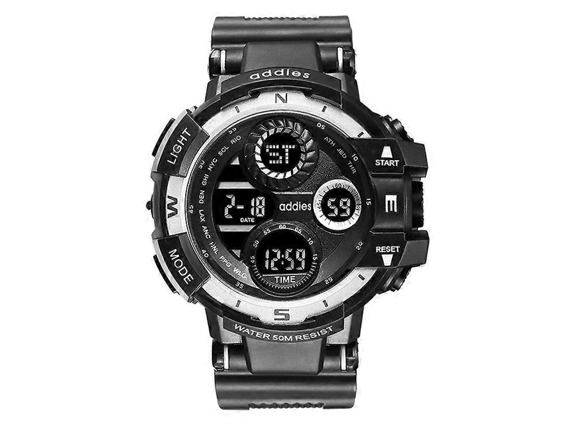 Reloj electrónico deportivo multifuncional Addies MY-1901 para hombre con tres ventanas LED brillantes, compatible con calendario, alarma y cronógrafo.