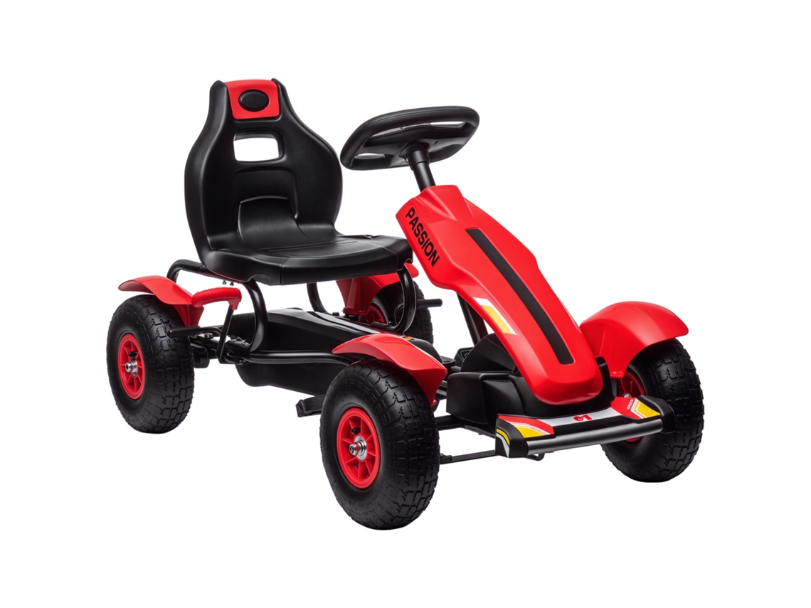 Kart de pedales infantil con asiento ajustable, neumáticos de goma y freno de mano, para niños de 5 a 12 años, 121 x 58 x 61 cm, rojo, ZENCORE SERVICES