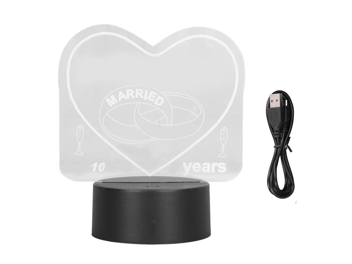 Lámpara de noche romántica con forma de corazón 3D, 7 colores, interruptor táctil, USB, ideal para San Valentín.