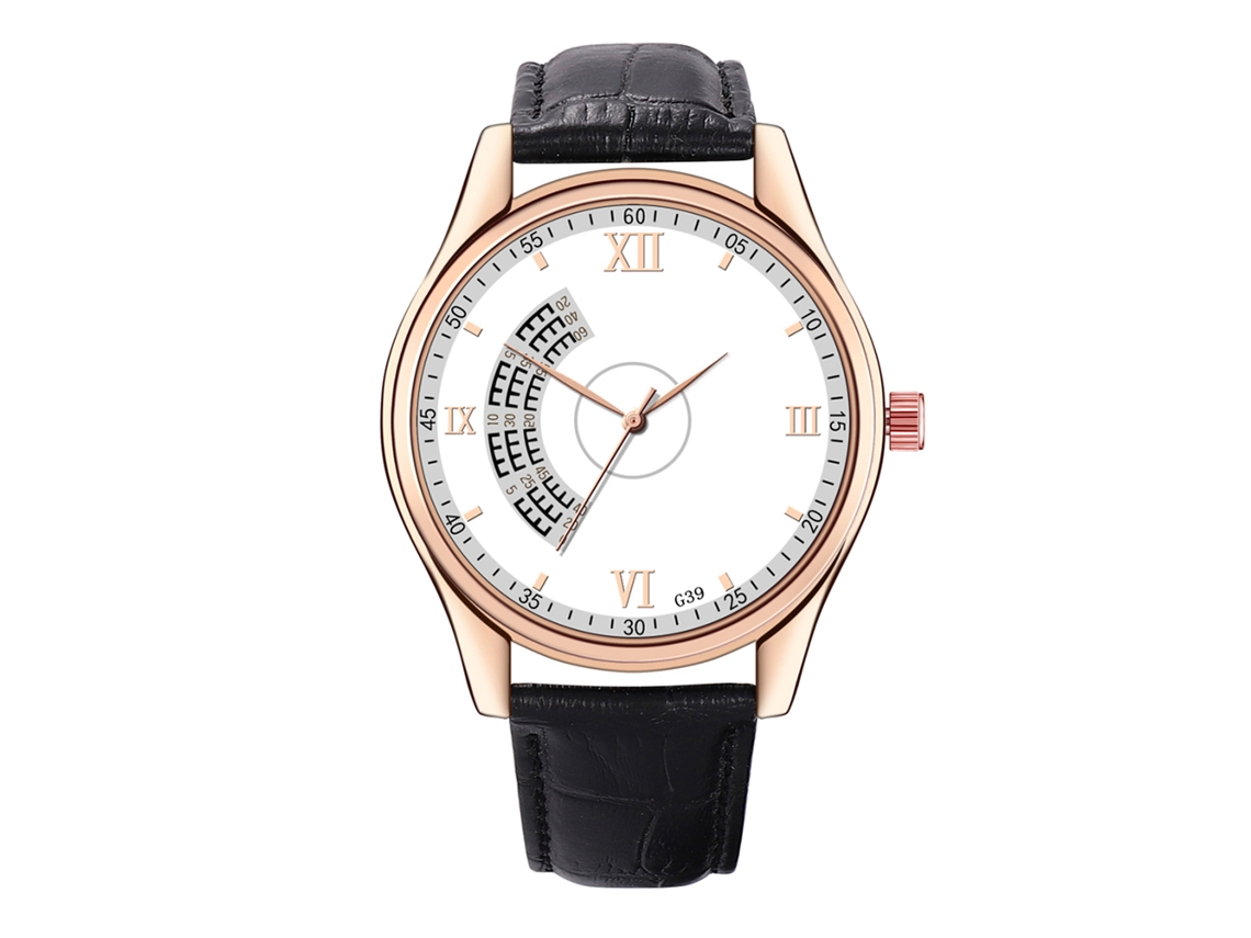 Reloj De Pulsera Para Hombre De Cuero Pu Moda Regalo Correa Blanco Negro