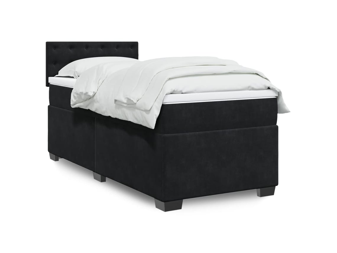 Cama Box Spring Con Colchón Terciopelo Negro 90x200 Cm