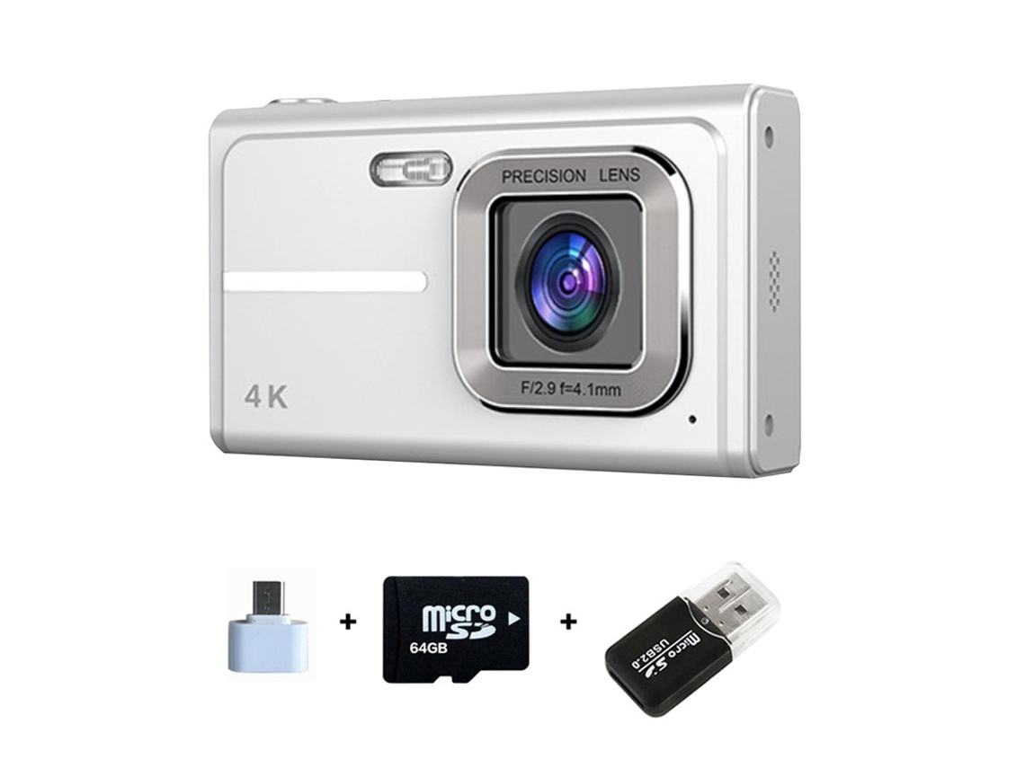 Câmera Digital 4k Hd Zoom 16x Autofoco Câmera Ccd De Tela De 2.4 Polegadas 64g Prata 