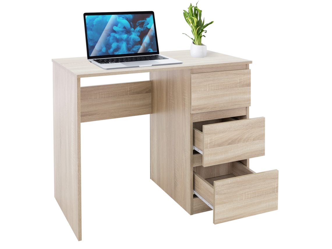 Escritorio Con Tres Cajones 90X76X50 cm Madera de Roble Sonoma ML-DESIGN