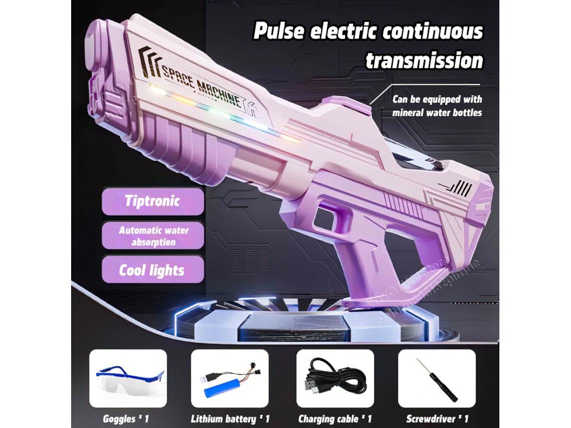 Pistola de agua eléctrica MDUG con fuego rápido y luces - Juguete para exteriores (morado)