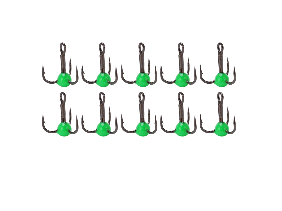 Anzuelos para pesca en hielo para invierno, 10 unidades, color verde.