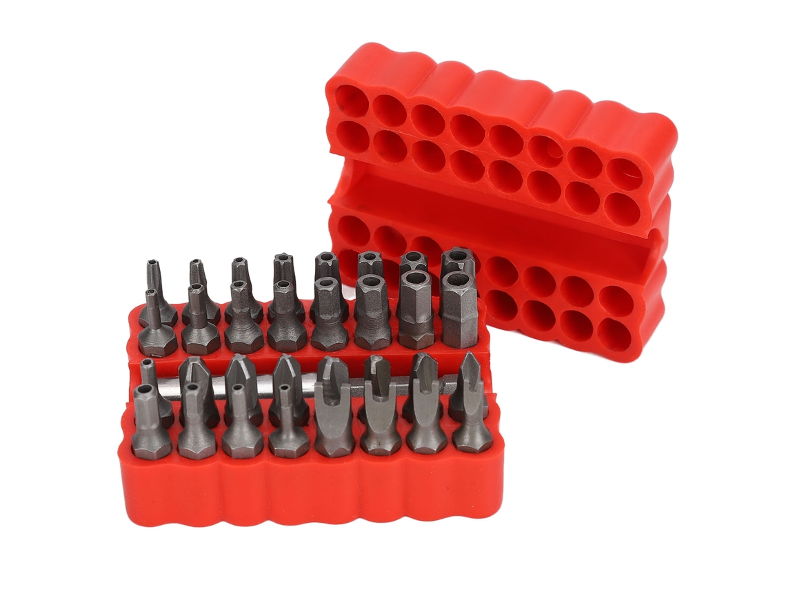 Juego de 33 puntas hexagonales para tornillos de seguridad, acero cromo vanadio.