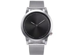 Reloj De Pulsera Analógico Casual Simple Unisex Con Movimiento De Cuarzo Negro Y Plata