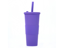 Vaso de plástico plano reutilizable de 24 oz con tapa y pajita NEVEANCE