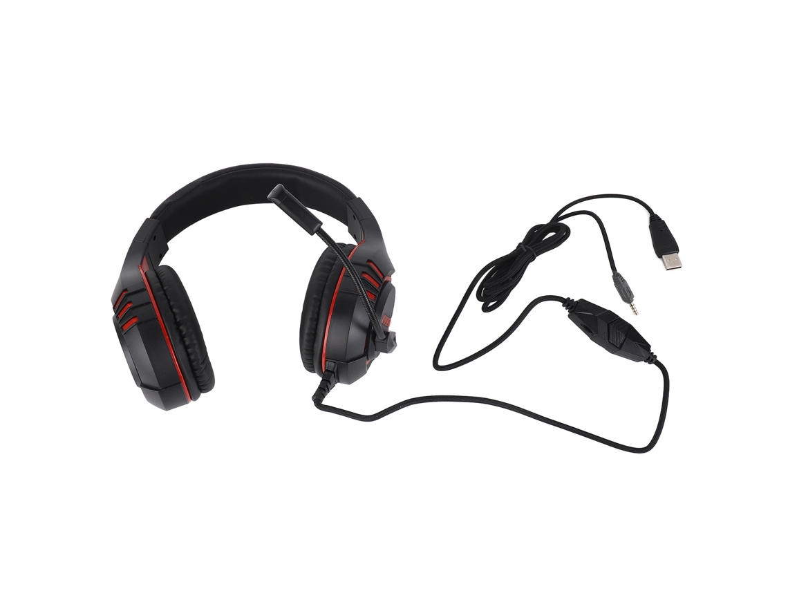 Fone De Ouvido Gamer Com Fio Cancelamento De Ruído Bass Potente Luzes Controle Linha Para Ps4 Ps5 Pc