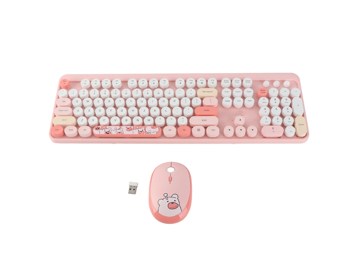 Combo Teclado E Mouse Sem Fio Retro Com Teclas Redondas E Mouse Óptico 1600 Dpi Para Win E Os X