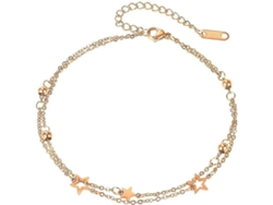 Tobillera De Mujer De Titanio Y Oro Rosa Con Colgantes De Estrella, 22 Cm.