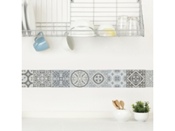 Friso Decorativo PLAGE Coimbra Imitación de Antiguas Baldosas de Cemento Azules y Grises 15 cm X 300 cm