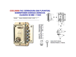 Fac cerradura s90 p sobreponer dorada dcha. cilindro 50 mm 11023