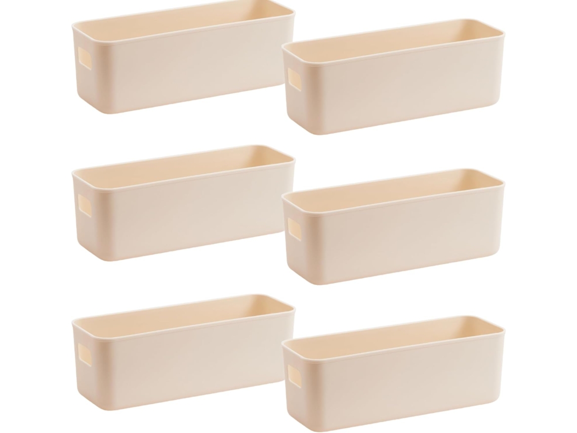 Caja Multifuncional: 6 Cajas De Almacenamiento De Plástico Beige, Tamaño 28×10×11 Cm - Cesta Pequeña - Para Estante/cocina/baño