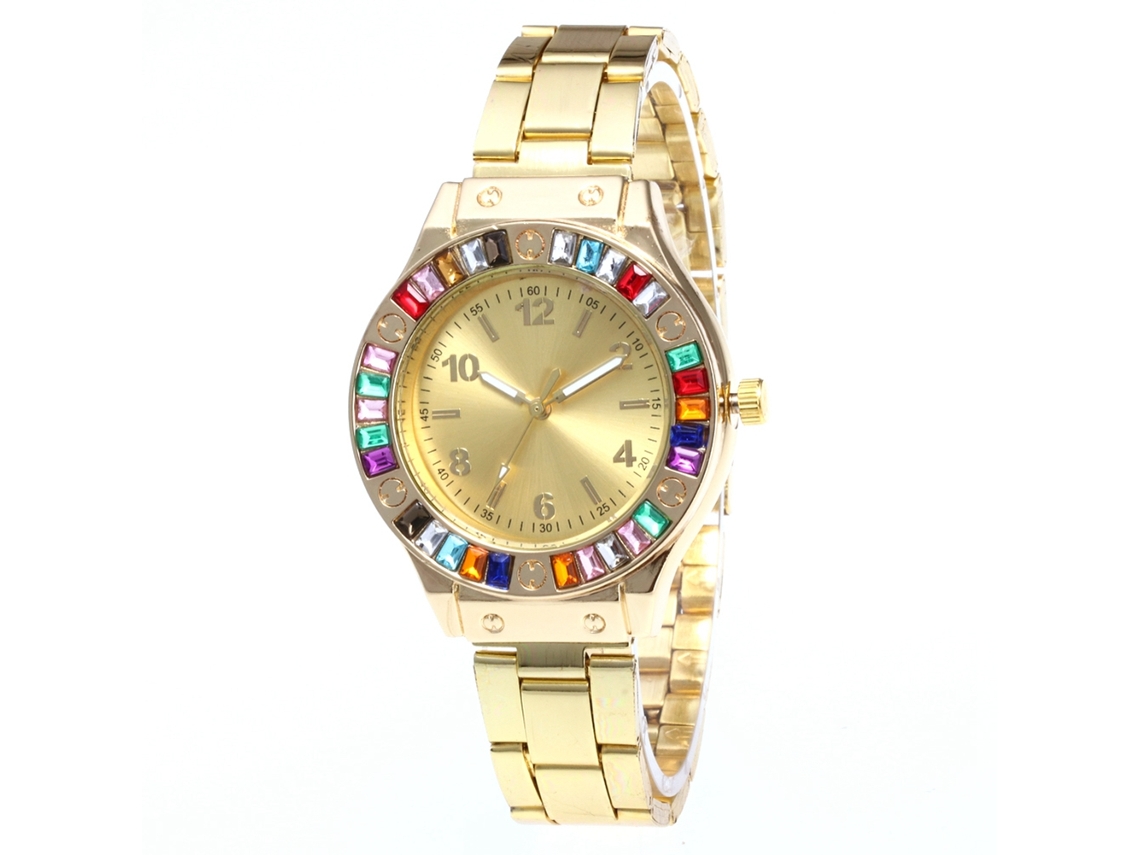 Reloj De Pulsera De Cuarzo De Moda Con Brazalete De Acero Y Diamantes De Imitación Para Mujer Y Hombre (dorado)