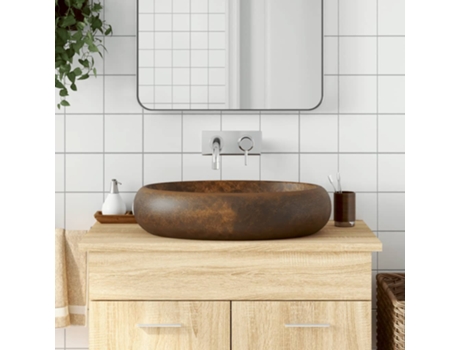 MAISON EXCLUSIVE Lavabo sobre encimera ovalado cerámica marrón 59x40x15 cm