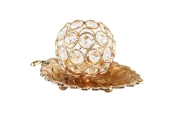 2026-porta Velas Metal Con Bandeja Hoja Y Bola De Cristal Decorativo Para Velas Tealight (oro)