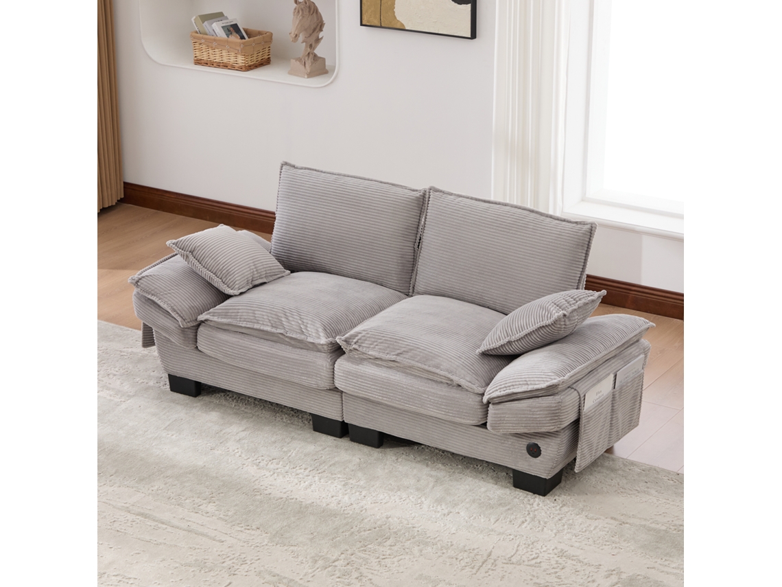 Sofá Modular 2 Plazas - Asiento Ancho, Diseño Ergonómico, Espuma De Alta Densidad, Puerto Usb-c Y Bolsillos Laterales - Gris Claro