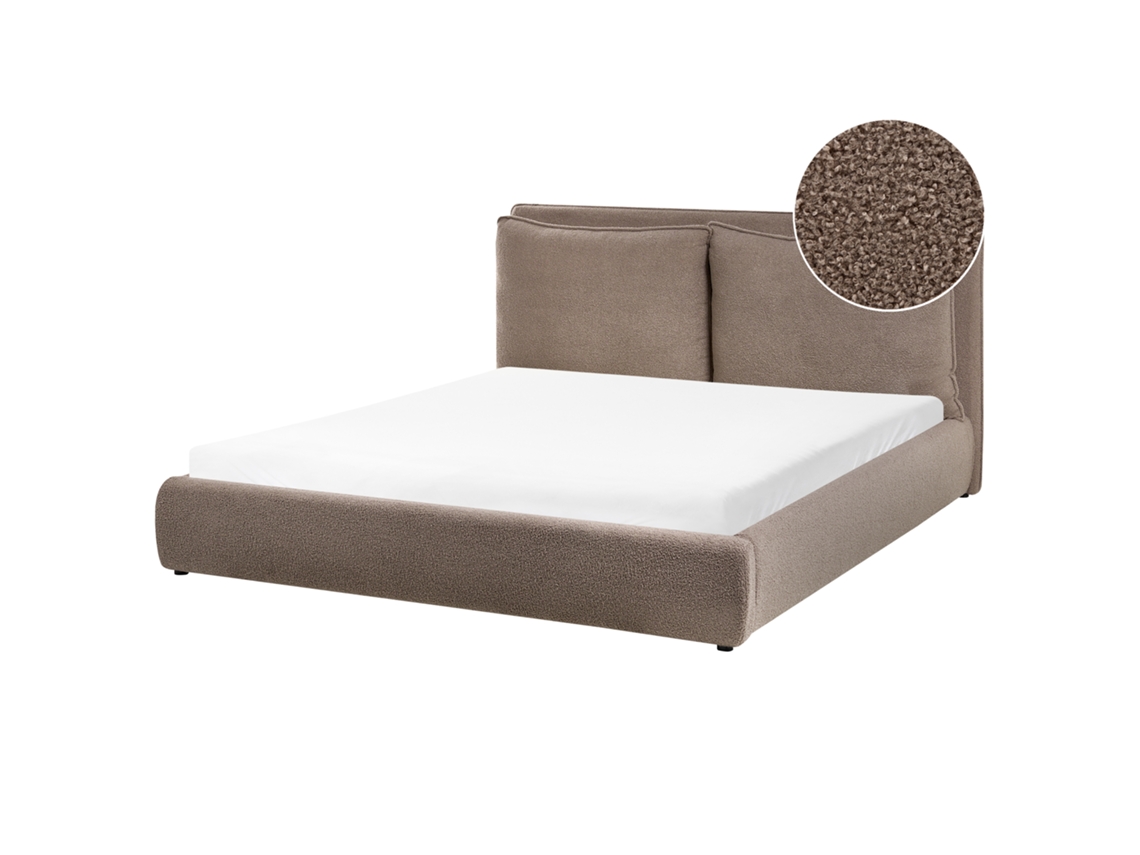Cama De Matrimonio Beliani Bajonna De Bouclé Marrón 160x200