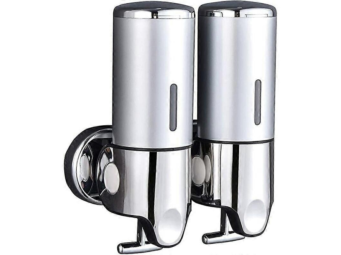 Dispensador De Jabón Duplo Na Parede Champú Acondicionador Para Gel De Ducha Loção De Jabón Para Banho Ou Cozinha Prata Rosewell