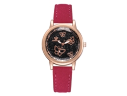 Elegante Reloj De Pulsera Para Mujer, Esfera Redonda Con Diseño De Cielo Estrellado, Piel Sintética, Cuarzo, Color Rosa Intenso.