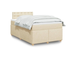 Cama Box Spring Con Colchón Tela Color Crema 120x200 Cm