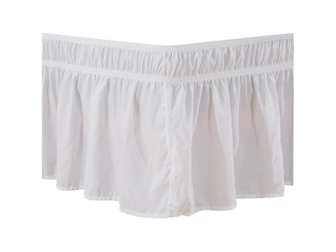 Faldón De Cama Con Cinturón Elástico Ajustable, Poliéster Antiarrugas, Cigüeñal Con Volantes, Blanco, Tamaño Matrimonial 54x75+15 Pulgadas